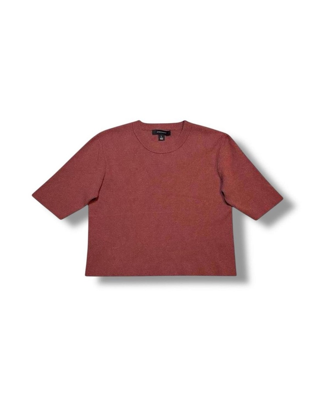 Atmosphere Cropped Pink Short Sleeve Sweater Cozy Soft Dusty Rose Knit Top L